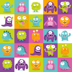 Happy Silly Cute Monsters Tiles Pattern Background