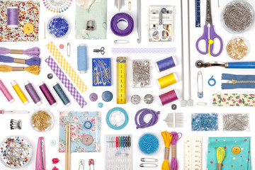 sewing and knitting on white background