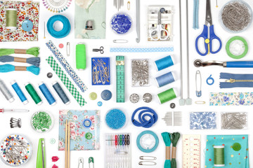 sewing and knitting on white background