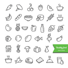 Hand drawn healthy food collection. Doodle icons