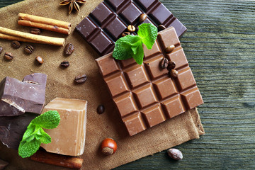Delicious chocolates with mint and spices