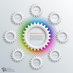 Infographics Vector Background #White Gears 8-Step