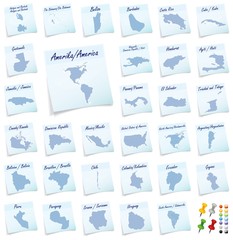 Collage von Amerika als Notizzettel in Blau