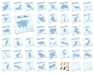 Collage von Asien als Notizzettel in Blau