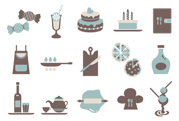Simple icons related to food and cooking for home party. 