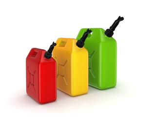 Colorful gasoline jerrycans.