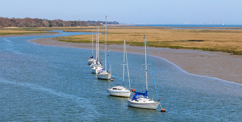 Moored yachts on the Solent in Hampshire