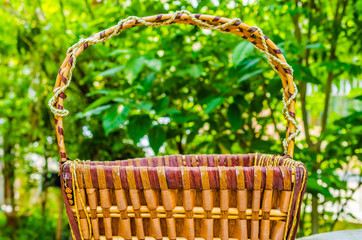 Fototapeta na wymiar Empty wicker basket with blur background