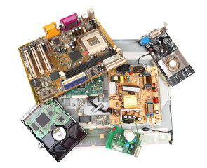 Electronic waste isolated on white