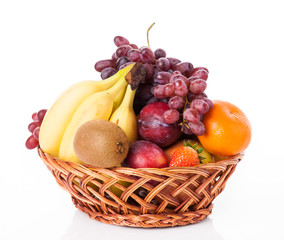 fruit in basket isolated on white background