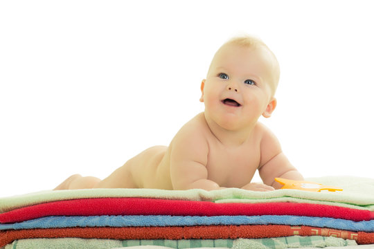 baby under a towel, bathing