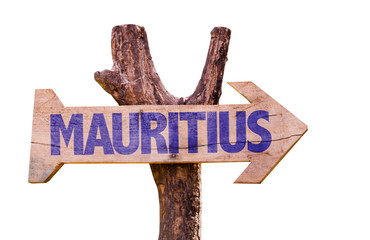 Mauritius wooden sign isolated on white background