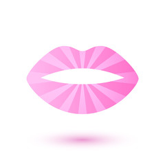 Pink glow lady's lips icon. Beauty symbol logo design.