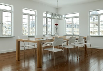 helles Esszimmer im Loft