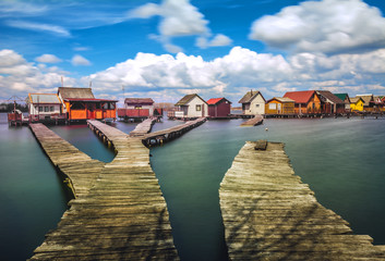 Small fishing cottages on Bokod lake in Hungary