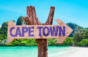 Cape Town wooden sign with beach background