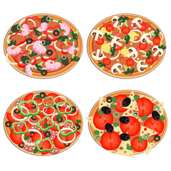 Pizza icon set in a flat style