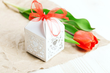 red tulips on a white table