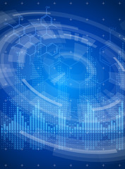 Technology blue background - digital waves, chemistry forms