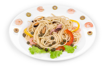 Tasty italian pasta with seafood.