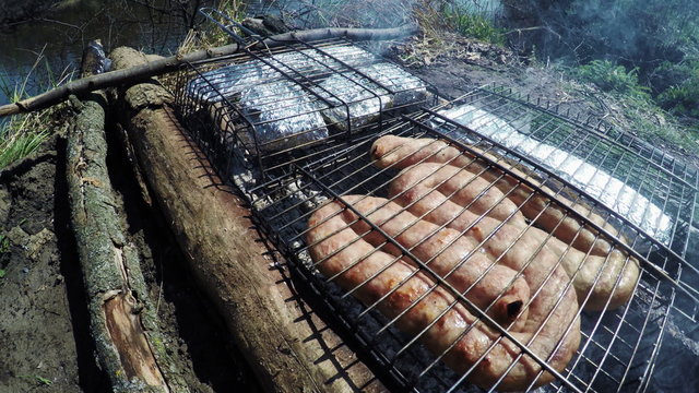 Fish and meat barbecue