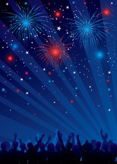 Obraz na płótnie Canvas Fourth of july fireworks with crowd