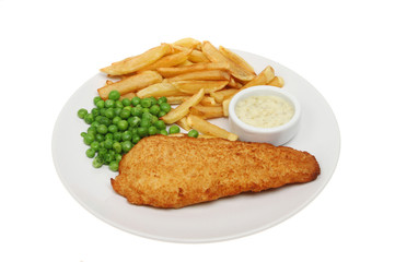 Cod chips and peas