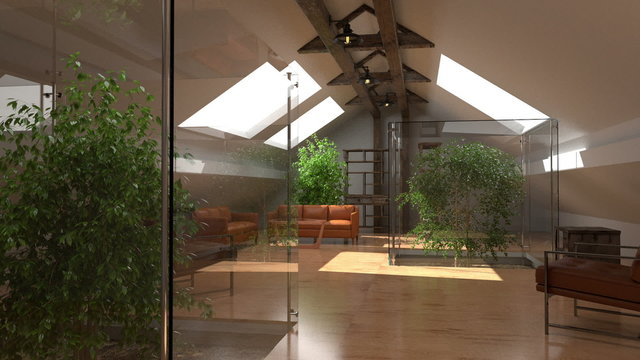 Eco home, green house. Contemporary architecture green plants