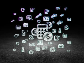 News concept: Calculator in grunge dark room