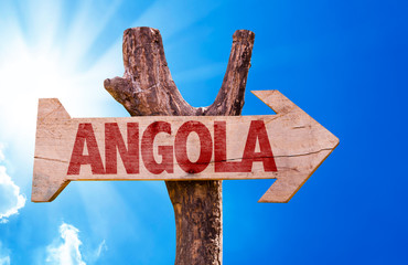 Angola wooden sign with sky background