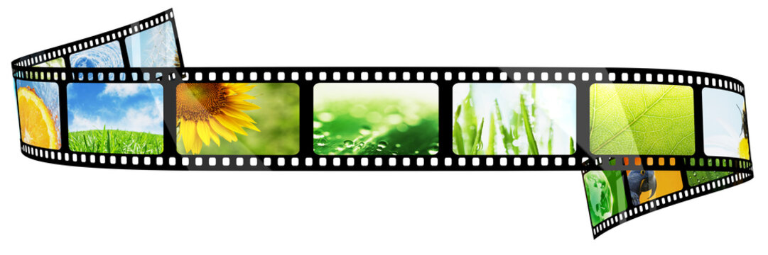 Film strip with images isolated on white