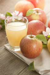 Apple Juice and apples on table in summerlight