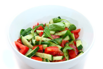 fresh vegetable salad in white bowl