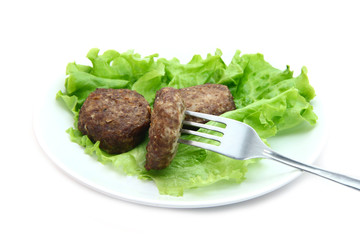 beef Patty with lettuce on white background