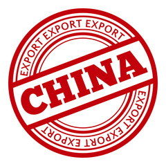 Made in China red vector graphic. Round rubber stamp isolated