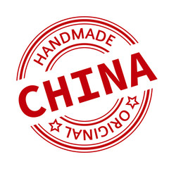 Made in China red vector graphic. Round rubber stamp isolated