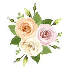 Bouquet of pink and orange roses. Vector illustration.
