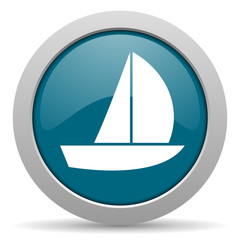 yacht blue glossy web icon