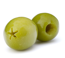 Green olives fruits isolated on white background cutout