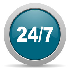 24/7 blue glossy web icon