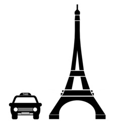 Taxi parisien et la tour Eiffel