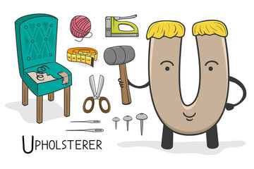 Illustration of alphabet occupation - Letter U for Upholsterer