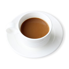 cup of coffee over white background