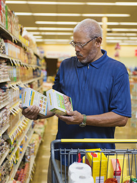 African American man shopping in grocery store