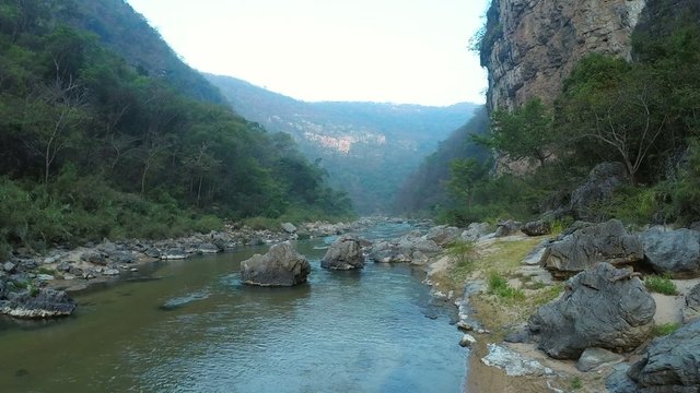 River flowing thru forest of La Venta Canyon in Chiapas, Mexic