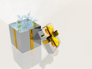 Open silver gift box with snowflake