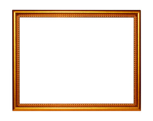 Picture frame gold dark tones wood frame in white background.