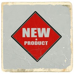 New product white stamp text on red background