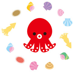 タコと貝のキャラクター