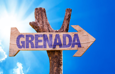 Grenada wooden sign with sky background
